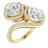 Cubic Zirconia Engagement Ring- The Anushka (Customizable Double Cushion Cut 2-Stone Style Enhanced with Accented Artisan Bypass Band)
