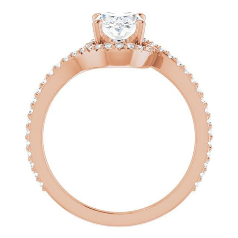 10K Rose Gold Customizable Artisan Oval Cut Design with Thin, Accented Bypass Band