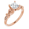 10K Rose Gold Customizable 7-stone Design with Princess/Square Cut Center Plus Sculptural Band and Filigree