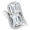 Cubic Zirconia Engagement Ring- The Anushka (Customizable Double Emerald Cut 2-Stone Style Enhanced with Accented Artisan Bypass Band)