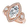Cubic Zirconia Engagement Ring- The Carina Mixe (Customizable 3x Halo-Enhanced 3-stone Style with Marquise Cut Center and Round Cut Accents)