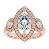 Cubic Zirconia Engagement Ring- The Carina Mixe (Customizable 3x Halo-Enhanced 3-stone Style with Marquise Cut Center and Round Cut Accents)