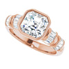 Cubic Zirconia Engagement Ring- The Astrid (Customizable Bezel-set Asscher Cut Design with Quad Horizontal Band Sleeves of Baguette Accents)