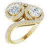 10K Yellow Gold Customizable Double Round Cut 2-Stone Style Enhanced with Accented Artisan Bypass Band