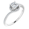 10K White Gold Customizable Artisan Cushion Cut Design with Thin, Accented Bypass Band