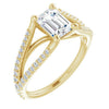 10K Yellow Gold Customizable Cathedral-raised Emerald/Radiant Cut Center with Exquisite Accented Split-band