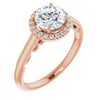 10K Rose Gold Customizable Cathedral-Halo Round Cut Style featuring Sculptural Trellis