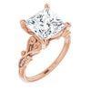 10K Rose Gold Customizable 7-stone Design with Princess/Square Cut Center Plus Sculptural Band and Filigree
