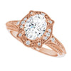 Cubic Zirconia Engagement Ring- The Ashton (Customizable Vintage Oval Cut Design with Beaded Milgrain and Starburst Semi-Halo)
