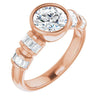 10K Rose Gold Customizable Bezel-set Round Cut Design with Quad Horizontal Band Sleeves of Baguette Accents