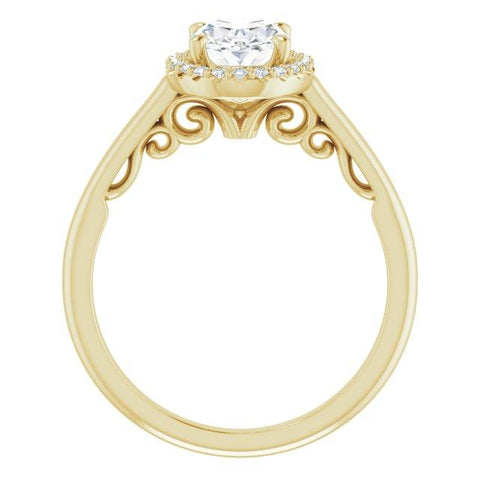 10K Rose Gold Customizable Cathedral-Halo Oval Cut Style featuring Sculptural Trellis