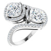 Cubic Zirconia Engagement Ring- The Anushka (Customizable Double Cushion Cut 2-Stone Style Enhanced with Accented Artisan Bypass Band)