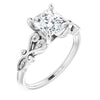 10K White Gold Customizable 7-stone Design with Princess/Square Cut Center Plus Sculptural Band and Filigree