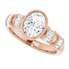 Cubic Zirconia Engagement Ring- The Astrid (Customizable Bezel-set Oval Cut Design with Quad Horizontal Band Sleeves of Baguette Accents)