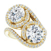 Cubic Zirconia Engagement Ring- The Anushka (Customizable Double Round Cut 2-Stone Style Enhanced with Accented Artisan Bypass Band)