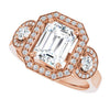 Cubic Zirconia Engagement Ring- The Carina Mixe (Customizable 3x Halo-Enhanced 3-stone Style with Emerald Cut Center and Round Cut Accents)