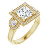 10K Yellow Gold Customizable 3x Halo-Enhanced 3-stone Style with Princess/Square Cut Center and Round Cut Accents