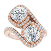 Cubic Zirconia Engagement Ring- The Anushka (Customizable Double Cushion Cut 2-Stone Style Enhanced with Accented Artisan Bypass Band)