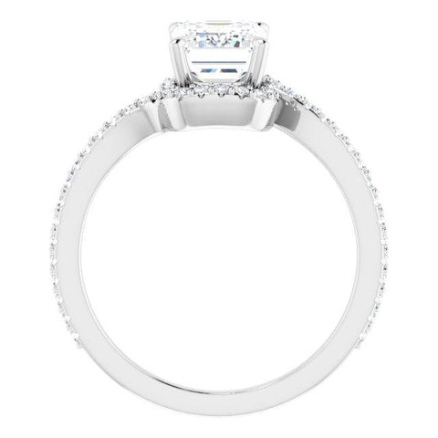 10K Rose Gold Customizable Artisan Emerald/Radiant Cut Design with Thin, Accented Bypass Band