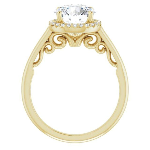 18K Yellow Gold Customizable Cathedral-Halo Round Cut Style featuring Sculptural Trellis