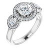 10K White Gold Customizable 3x Halo-Enhanced 3-stone Style with Round Cut Center and Round Cut Accents