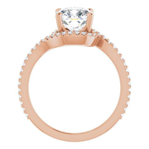 10K Rose Gold Customizable Artisan Cushion Cut Design with Thin, Accented Bypass Band