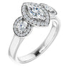 10K White Gold Customizable 3x Halo-Enhanced 3-stone Style with Marquise Cut Center and Round Cut Accents