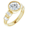 Cubic Zirconia Engagement Ring- The Astrid (Customizable Bezel-set Round Cut Design with Quad Horizontal Band Sleeves of Baguette Accents)