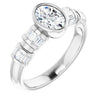 10K White Gold Customizable Bezel-set Oval Cut Design with Quad Horizontal Band Sleeves of Baguette Accents