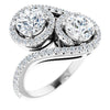 10K White Gold Customizable Double Round Cut 2-Stone Style Enhanced with Accented Artisan Bypass Band