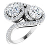 10K White Gold Customizable Double Round Cut 2-Stone Style Enhanced with Accented Artisan Bypass Band
