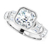 Cubic Zirconia Engagement Ring- The Astrid (Customizable Bezel-set Asscher Cut Design with Quad Horizontal Band Sleeves of Baguette Accents)