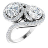 10K White Gold Customizable Double Round Cut 2-Stone Style Enhanced with Accented Artisan Bypass Band
