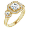 10K Yellow Gold Customizable 3x Halo-Enhanced 3-stone Style with Asscher Cut Center and Round Cut Accents