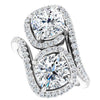 Cubic Zirconia Engagement Ring- The Anushka (Customizable Double Cushion Cut 2-Stone Style Enhanced with Accented Artisan Bypass Band)
