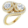 10K Yellow Gold Customizable Double Round Cut 2-Stone Style Enhanced with Accented Artisan Bypass Band