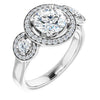 10K White Gold Customizable 3x Halo-Enhanced 3-stone Style with Round Cut Center and Round Cut Accents