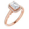 10K Rose Gold Customizable Cathedral-Halo Emerald/Radiant Cut Style featuring Sculptural Trellis