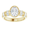 Cubic Zirconia Engagement Ring- The Astrid (Customizable Bezel-set Oval Cut Design with Quad Horizontal Band Sleeves of Baguette Accents)