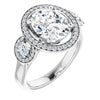 10K White Gold Customizable 3x Halo-Enhanced 3-stone Style with Oval Cut Center and Round Cut Accents
