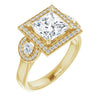 10K Yellow Gold Customizable 3x Halo-Enhanced 3-stone Style with Princess/Square Cut Center and Round Cut Accents