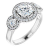 10K White Gold Customizable 3x Halo-Enhanced 3-stone Style with Round Cut Center and Round Cut Accents