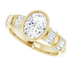 Cubic Zirconia Engagement Ring- The Astrid (Customizable Bezel-set Oval Cut Design with Quad Horizontal Band Sleeves of Baguette Accents)