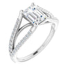 10K White Gold Customizable Cathedral-raised Emerald/Radiant Cut Center with Exquisite Accented Split-band