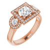 10K Rose Gold Customizable 3x Halo-Enhanced 3-stone Style with Princess/Square Cut Center and Round Cut Accents