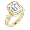10K Yellow Gold Customizable Bezel-set Emerald/Radiant Cut Design with Quad Horizontal Band Sleeves of Baguette Accents