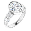 10K White Gold Customizable Bezel-set Oval Cut Design with Quad Horizontal Band Sleeves of Baguette Accents