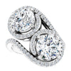 Cubic Zirconia Engagement Ring- The Anushka (Customizable Double Round Cut 2-Stone Style Enhanced with Accented Artisan Bypass Band)