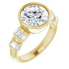 10K Yellow Gold Customizable Bezel-set Round Cut Design with Quad Horizontal Band Sleeves of Baguette Accents