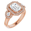 Cubic Zirconia Engagement Ring- The Carina Mixe (Customizable 3x Halo-Enhanced 3-stone Style with Emerald Cut Center and Round Cut Accents)